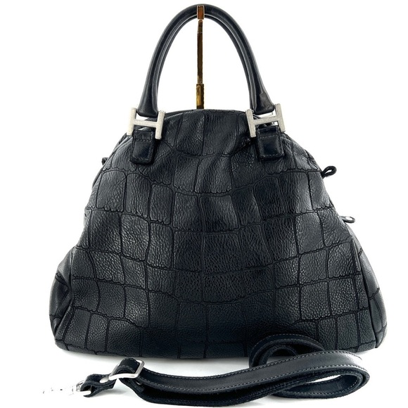 Vive le DIFFERENCE Black Leather Satchel Handbag Embossed Crocodile Bag - Picture 1 of 3